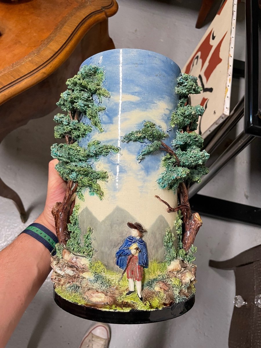 Pair Of Slip Vases Decor Of Characters And Forest In Relief-photo-7